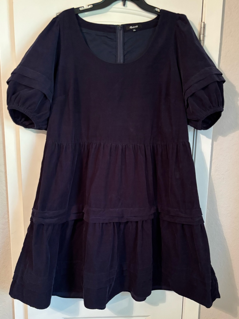 Madewell Navy Puff-Sleeve Tiered Dress